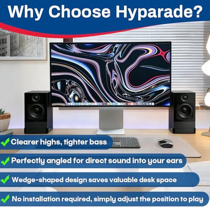 1 Pair 16° Tilt Wedge-Shaped Speaker Riser with Shock-Absorbing Foam | Suitable for Most Small Speakers, Space-Saving Design, Non-Slip Base