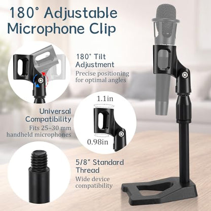 Hicarer 4 Pcs Desktop Mic Stand Height and Angels Adjustable for Diameter Max 1.18" Tabletop Mic Stand Microphone Desk Stands Metal U Shape Weighted Base for Podiums, Meeting Rooms(Black)
