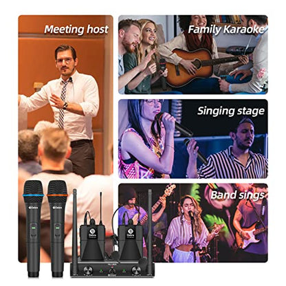 D Debra Audio AU200 Pro UHF 2 Channel Wireless Microphone System with Cordless Handheld Lavalier Headset Mics, Metal Receiver, for Karaoke Church Party (1 Handheld & 1 Bodypack) - style: 1 Handheld & 1 Bodypack