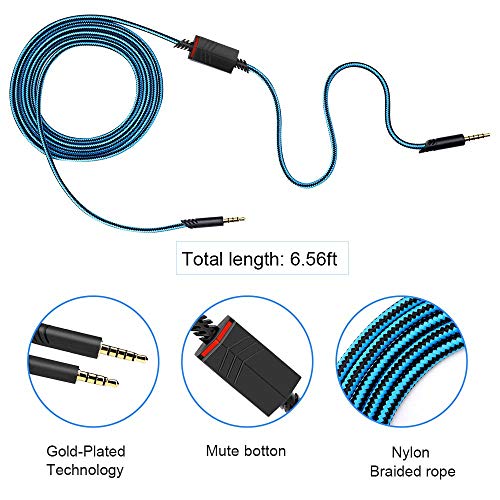 Audio Cable Compatible with Astro A40 A40TR Gaming Headset(Blue) | Inline Mute Wire and No Volume Control Cord,nylon braided thread protecting - style: Nylone Cord - Blue