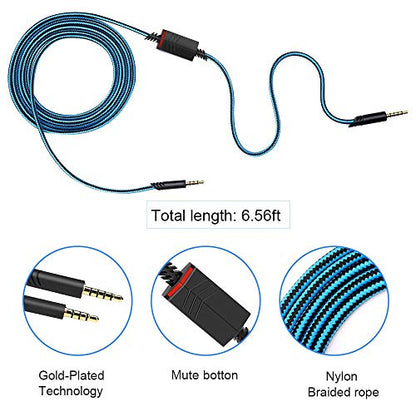 Audio Cable Compatible with Astro A40 A40TR Gaming Headset(Blue) | Inline Mute Wire and No Volume Control Cord,nylon braided thread protecting - style: Nylone Cord - Blue