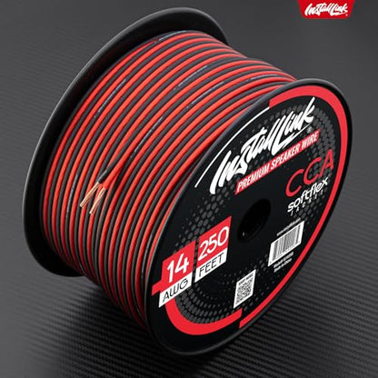 Install Link 14 AWG Gauge Speaker Wire (250 Feet) Car or Home Theater (CCA) | 14/2 Speaker Cable, 2-Conductor, Frosted Red/Black, Easy Strip, Polarity ID, for Car Audio & Home Stereo - size: 250 Feet