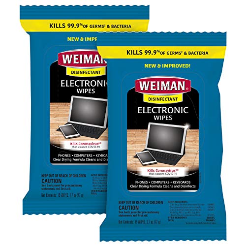 Weiman Electronic Disinfecting Wipes- 2 Pack - Safely Clean Your Laptop, Computer, TV, Screen Equipment-Electronic Cleaner Wipes-15 Count