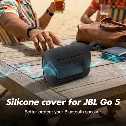 Silicone Cover Case for JBL Go 5 Bluetooth Speaker, Portable Speaker Travel Case Protective Cover Sleeve with Carabiner for JBL Go 5, Dustproof, Shockproof and Scratch-resistant (Black) - color: Black