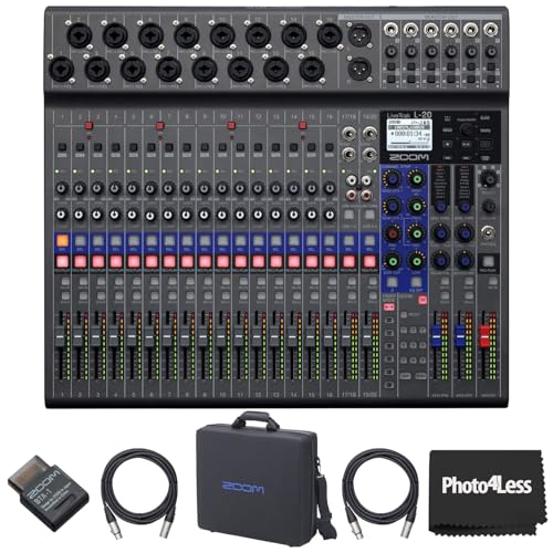 Zoom LiveTrak L-20 20 Input Digital Mixer and Multitrack Recorder Bundle with Carrying Bag, Bluetooth adapter, 2X XLR Cable 10ft