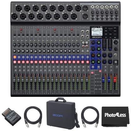 Zoom LiveTrak L-20 20 Input Digital Mixer and Multitrack Recorder Bundle with Carrying Bag, Bluetooth adapter, 2X XLR Cable 10ft