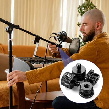 4 PCS Mic Stand Adapter, 5/8 Female to 1/4 Male and 1/4 Female to 5/8 Male Screw Thread Set, Microphone Tripod Adapter for Mic Stand Boom Arm Camera