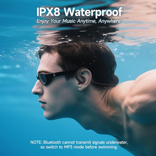 Waterproof Earbuds for Swimming, Bone Conduction Headphones IPX8 Swimming Headphones 8GB Memory Bluetooth 5.4 Wireless 8H Playtime in Ear Underwater Sport Earphones for Swimming, Running (Black)