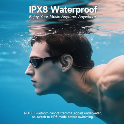 Waterproof Earbuds for Swimming, Bone Conduction Headphones IPX8 Swimming Headphones 8GB Memory Bluetooth 5.4 Wireless 8H Playtime in Ear Underwater Sport Earphones for Swimming, Running (Black)