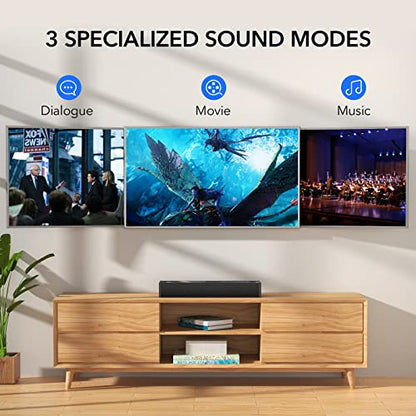LARKSOUND Small Sound Bar for TV, PC and Gaming, 16 Inch Mini Soundbar | 60W compact TV soundbar with 4 EQ modes, Night Mode, HDMI ARC, Optical, AUX, USB & Bluetooth 5.0 - size: 16 inch