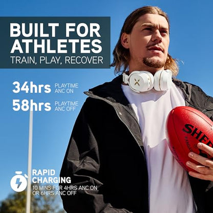BlueAnt Pump X Wireless Over-Ear Headphones, Bluetooth, Powerful Bass, Active Noise Cancelling & Transparency Mode, Interchangeable Ear Cups, All-Day Comfort for Gym and Training, White/Gold - color: White | Gold