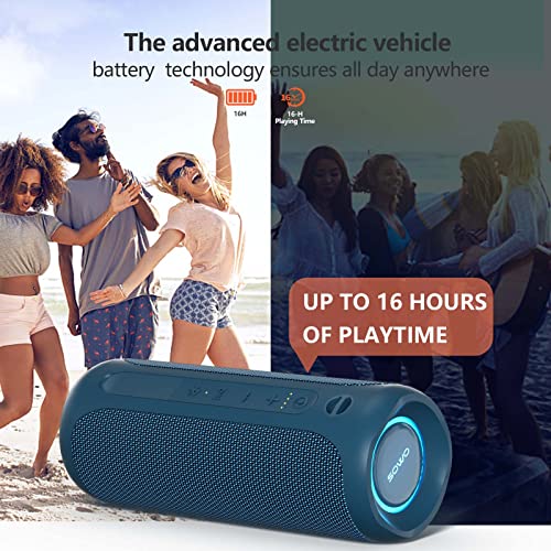 SOWO Portable Bluetooth Speaker, IPX7 Waterproof Wireless Bluetooth Speaker | Bassboom Technology, 25W Loud Stereo Sound, LED Light with TWS Pairing, 16H Playtime for Home and Outdoor -Blue - color: Blue