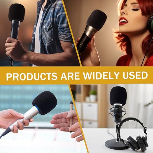 Pndeyo 6pcs Foam Microphone Cover, Thickened Microphone Foam Covers, Reusable Small Mic Foam Windscreens for Most Handheld Microphone- Black