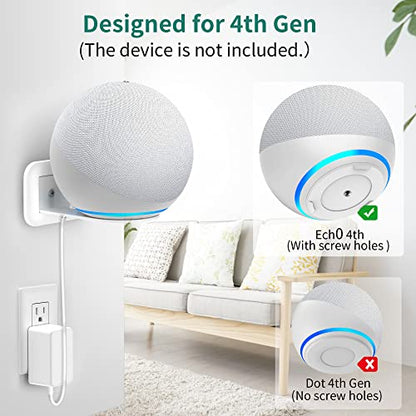 HomeMount Metal Wall Mount for Google Nest Mini & 4th Gen - Speaker Wall Mount Holder with Cable Management to Hide Messy Wires Space-Saving Accessories(White)