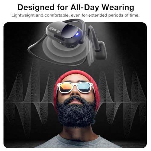 Purity Air Open Ear Headphones - True Air Conduction Wireless Bluetooth Open Ear Earbuds with Dual Mic for iPhone/Android - Secured Long Wearing Comfort, Sports Sweat Resistant (Black/Black) - color: Black/Black