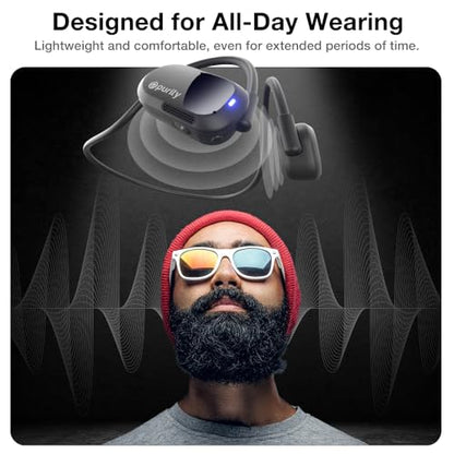 Purity Air Open Ear Headphones - True Air Conduction Wireless Bluetooth Open Ear Earbuds with Dual Mic for iPhone/Android - Secured Long Wearing Comfort, Sports Sweat Resistant (Black/Black) - color: Black/Black