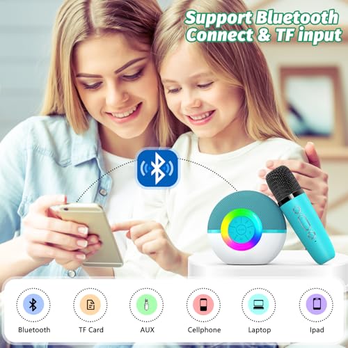 Mini Karaoke Machine Speaker for Kids Adults, Portable Bluetooth Microphone Song Toys with LED Light, Best Chritmas Birthday Festival Gift for 3 4 5 6 7 8+ Year Old Girls Boys (Green-2MIC) - color: Green-2Mic