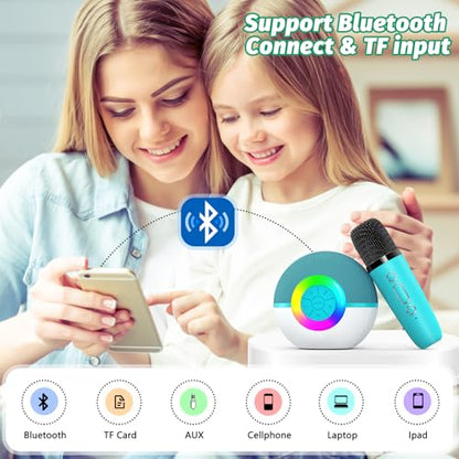 Mini Karaoke Machine Speaker for Kids Adults, Portable Bluetooth Microphone Song Toys with LED Light, Best Chritmas Birthday Festival Gift for 3 4 5 6 7 8+ Year Old Girls Boys (Green-2MIC) - color: Green-2Mic