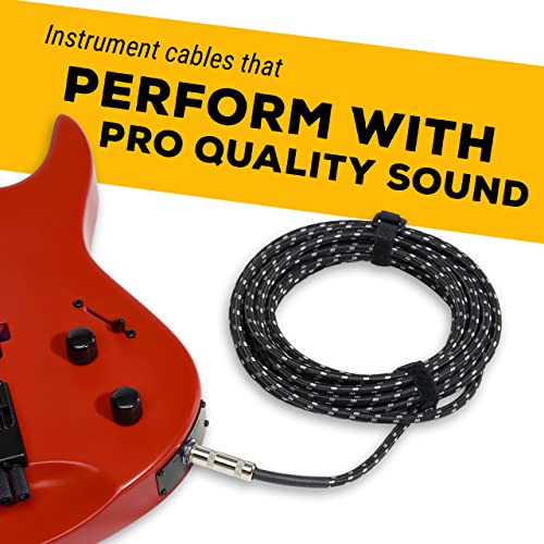 Instrument Cable - 1/4 Inch TS to 1/4 Inch - for Bass/Electric Guitar - Black/Grey Braided Tweed, 20 Ft - Electric Guitar Cable - color: Black/Grey, size: 20ft
