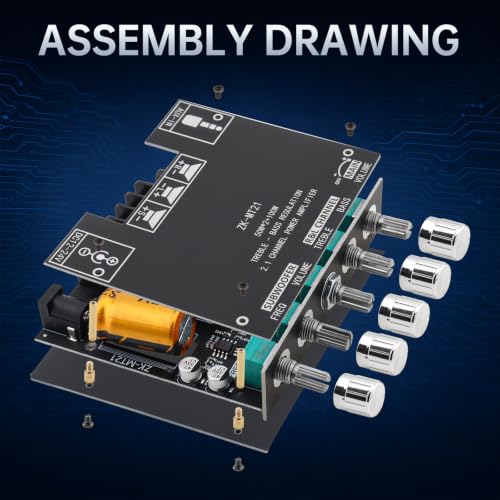 ZK-MT21 Bluetooth Power Amplifier Board 2.1 Channel 50W x 2 + 100W | Mini amp module. quickly connects. Fits car audio speakers/home theater. with bass,treble,subwoofer and volume control