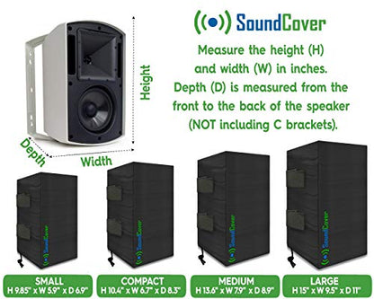 Large Outdoor Speaker Covers for C-Bracket Mounted Speakers Premium 210T Polyester with Silver UV Protective Coating Water-Resistant, Open-Back Design with Drainage Eyelets Set of 2 - size: LARGE: H 15" x W 9.45" x D 11"