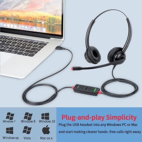 USB Headset with Mic for PC Computer Laptop Headphones with Noise Cancelling Microphone in-line Control for Home Office Online Class Teams Zoom - size: H360B