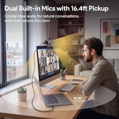 1080P Webcam with Microphone Noise Reduction Auto Exposure | 90°FOV Wide Angle Privacy Cover,USB-A to C Adapter,Plug & Play Streaming Camera for PC/Mac/Switch 2,Zoom/Teams/Skype/Meetings - size: 1080p