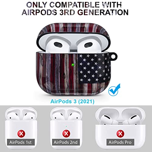 Compatible with Airpods 3rd Generation Case - Wonjury Protective Hard Compatible with Airpods 3 Case Cover Shockproof Women Girls with Keychain, American Flag - color: American Flag