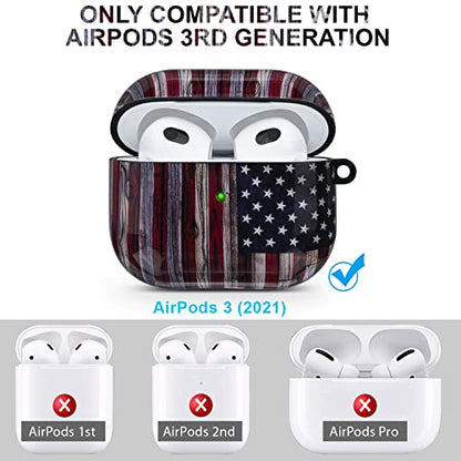 Compatible with Airpods 3rd Generation Case - Wonjury Protective Hard Compatible with Airpods 3 Case Cover Shockproof Women Girls with Keychain, American Flag - color: American Flag