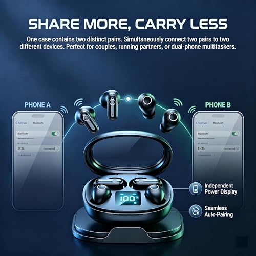 Wireless Earbuds, 2 in 1 Case(Mini Sleep Earbuds & Semi-In-Ear Headphones), Bluetooth Earphones with LED Power Display,Smallest Invisible Earbuds for Small Ears Canals Side Sleepers, Sports, Work - color: Black
