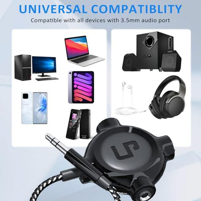 LP Headphone Splitter, Nylon-Braided 3.5mm Audio Stereo Splitter, Male to 3 Female Ports for MacBook, Mac, iPad, iPhone(≤6), iPod, Tablet, Laptop, PC, Earphone, Kindle, MP3 Player, Speaker & More