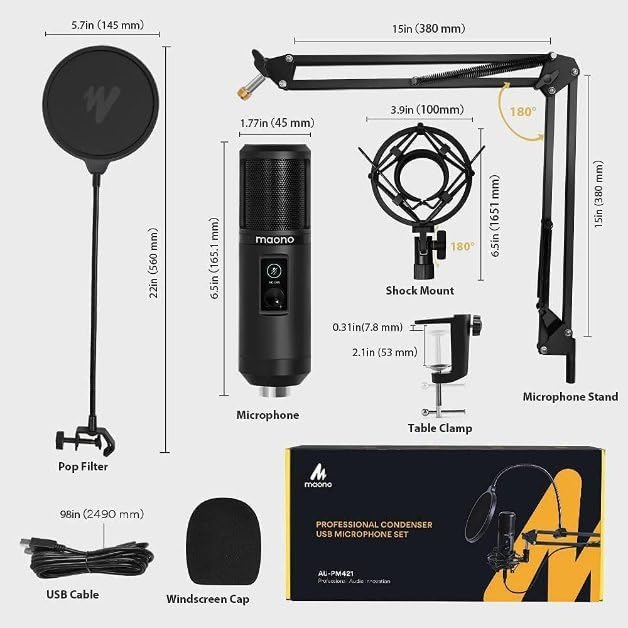 MAONO USB Condenser PC Microphone for Record Podcast Stream Singing Vocal