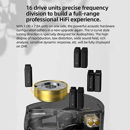 KZ ZAR in-Ear Monitor 7BA+1DD Earbud Headphones IEM | Noise Isolation, Clear in All Frequency Stereo Comfort-fit in Ear Headphones for Audio Engineers, Musicians(Nomic)