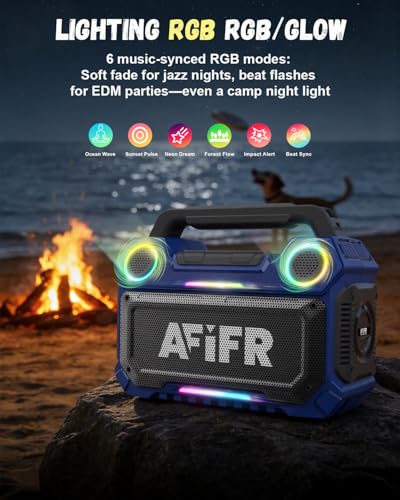 Outdoor Bluetooth Speaker 160W: IP67 Waterproof, 24H, TWS | Rugged portable speaker with deep bass, LED lights, TWS pairing for parties, beach, travel, camping, garage - color: Blue