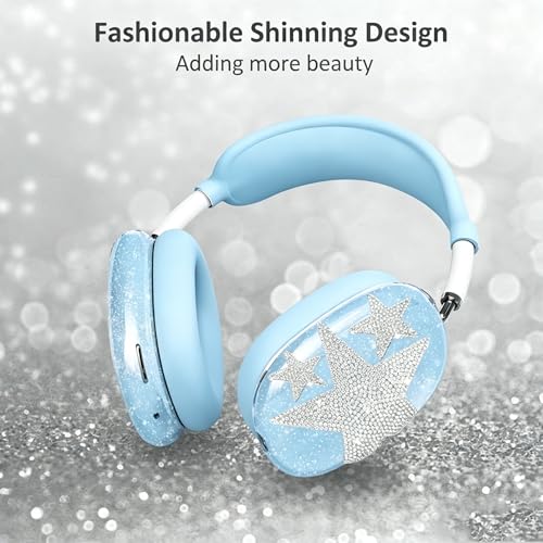 [4 in 1] Case Cover for AirPods Max 2/1 (2026/2024/2020) Ear Pad Case Cover/Headband Cover/Ear Cups Cover with Bling Star for Apple AirPods Max Headphones (Bling Sky Blue Star) - color: Bling Sky Blue Star