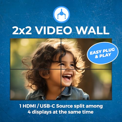 OREI 4K 2x2 HDMI or USB-C Video Wall Controller Processor Display Upto 4K 60hz 2x1, 1x2, 1x3, 1x4 Supports 180 Degree Rotate RS-232 Audio Extraction | Video wall controller 2x2, Video wall, USB-C input, 2x1/1x2/1x3/1x4 layouts, 180° rotation - style: 2x2