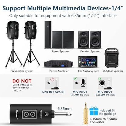 Wireless Microphone with Echo/Treble/Bass, 1/4'' Plug Rechargeable Receiver