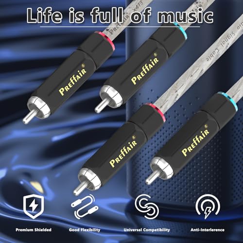 Preffair Silver Plated RCA Interconnect Cables, 3.3FT/1M, 2-Pack - color: silver plated, size: 3.3FT/1M