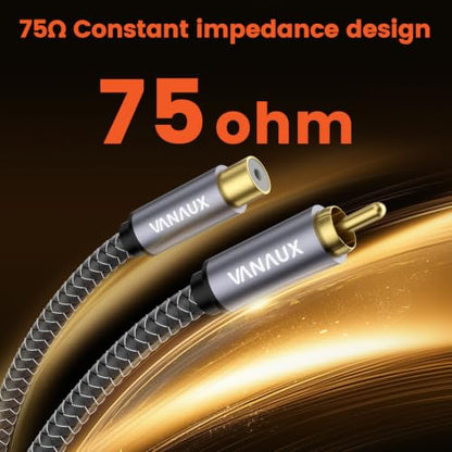 VANAUX RCA Extension Cable Subwoofer Audio Cable, 75 ohm, RCA Male to Female for Amplifier,HiFi, Analog & Digital (6ft/2m) - size: 6ft/2m