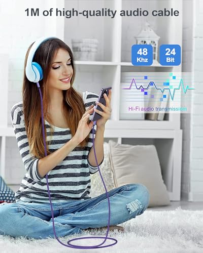 2Pack iPhone AUX Cord for iPhone 14 Pro Max/Plus, 13/12/11/XR/X/8/7, [Apple MFi Certified] Lightning to 1/8 Inch Audio Cable,3.3ft, Headphone Jack Adapter Male Aux Stereo Audio Cable for Lightening - style: Purple*2 Aux Cord