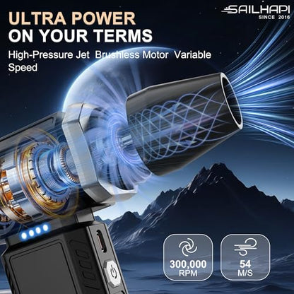 Powerful Air Duster, Rechargeable Blower, Turbo Fan, Barber Gifts | 300000RPM, Handheld Fast Clean, for Computer Accessories, PC Gamers, Carpenter, Laptop, Desk & Snow Removal, Gadgets for Men - color: Bright Silver