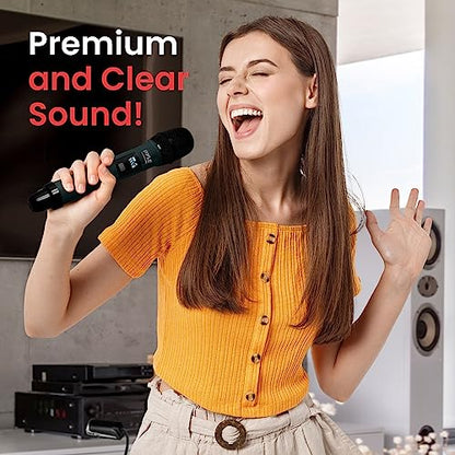 Pyle Portable UHF Band Receiver System, 4 Channel Wireless Microphone System Independent Channel Controls, RF Signal LCD Indicator, Digital Audio Microphone Set with 4 Handheld Microphones - style: 4UHF-GREEN