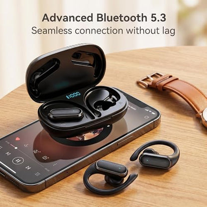 Over The Ear Earbuds Bluetooth Headphones Wireless Earbuds 60hrs Playtime Wireless Charging Case Sports Ear Buds Stereo Sound IPX7 Waterproof Sports Earphones for Running Black