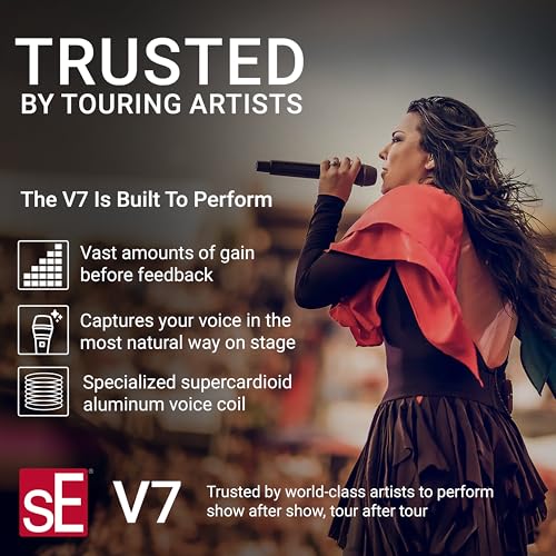 SE ELECTRONICS V7 Dynamic Microphone for Singing, Speech & Studio Recording - XLR Handheld Professional Microphone with Supercardioid Aluminum Voice Coil for Huge Gain Before Feedback - Black | Supercardioid Aluminum Voice Coil for Huge Gain Before Feedba