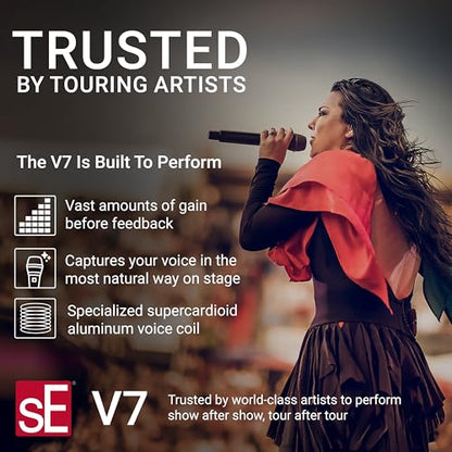 SE ELECTRONICS V7 Dynamic Microphone for Singing, Speech & Studio Recording - XLR Handheld Professional Microphone with Supercardioid Aluminum Voice Coil for Huge Gain Before Feedback - Black | Supercardioid Aluminum Voice Coil for Huge Gain Before Feedba
