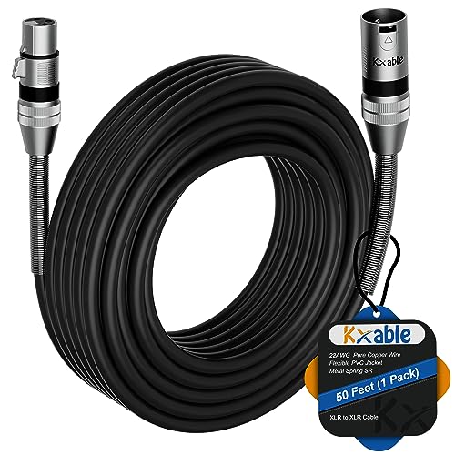 Kxable XLR Microphone Cable 50FT, XLR Male to Female Balanced Mic Cable, 3-Pin Shielded Speaker Cord, Zinc Alloy Connectors, Premium 22AWG Pure Copper, Metal Spring SR, Recording Studio, Podcast - size: 50FT, style: 1-Pack