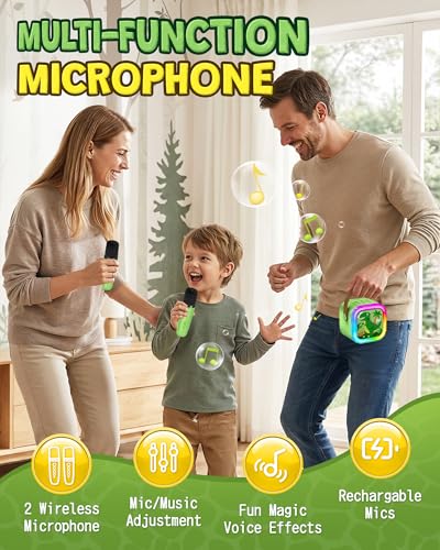 IROO Karaoke Machine for Kids Birthday Gifts for Girls Ages 4-12+ Years Old | 2026 Toys Ideas with 1-Month Karafun Premium, Mini Bluetooth Speaker With 2 Wireless Mics, MP3 Player for Family Home Party - color: Limited Edition Dinosaur