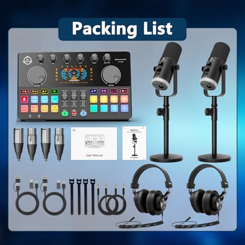 M100 2‑Person Podcast Equipment Bundle,XLR/USB Dynamic Mics & Audio Mixer - color: Two dynamic mics bundle