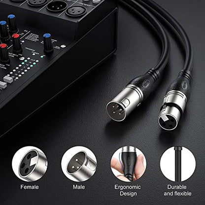 EBXYA XLR Cable 6ft 2 Packs Microphone Cable with 3-Pin XLR Male to Female | Balanced, Professional Shielded, for Mic, Mixer, Speaker Systems, Radio Station and Podcast, Black - color: Black, size: 3 Feet-2 Pack