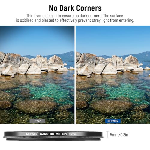 Neewer 95mm Polarizing Filter, 24 Layer Multi Resistant Nano Coated MC CPL Circular Polarising Filter, HD Optical Glass Polarizer/Ultra Slim/Reduce Reflection/Enhance Contrast/Reduce Glare - size: 95mm